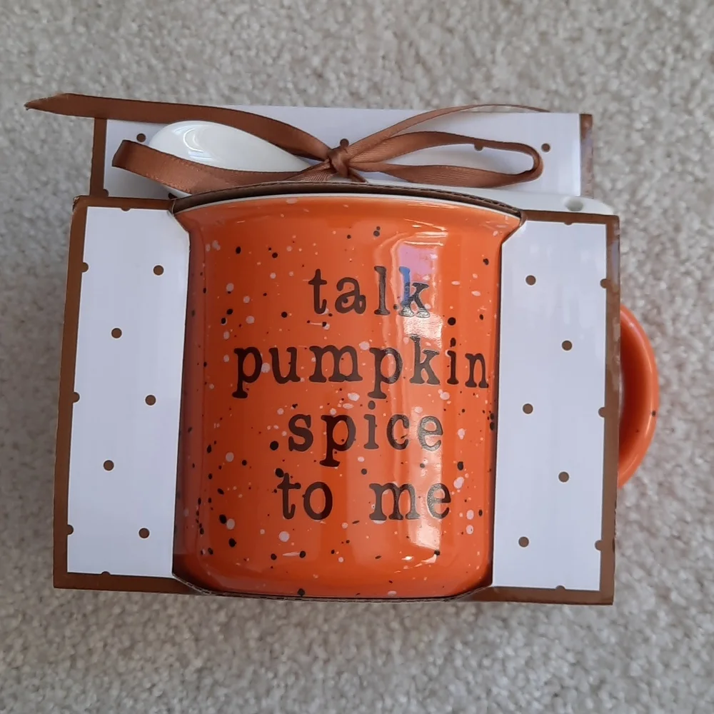 3 for $30. Talk Pumpkin Spice to Me ceramic mug and spoon set